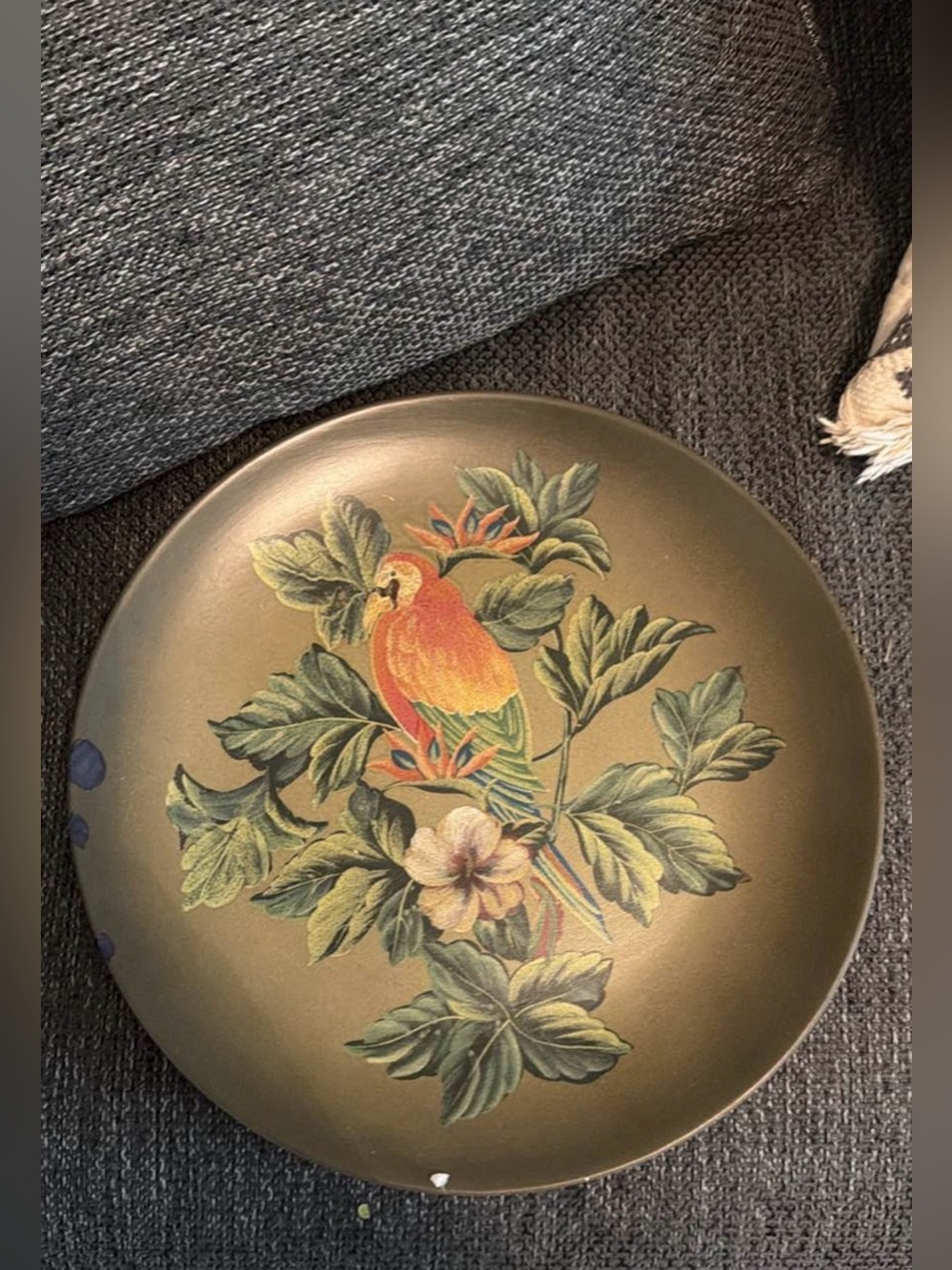 Decorative Parrot Botanical Serving Plate - Olive Green